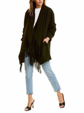 Cinq a Sept Azura Fringed Crepe Jacket in Black size 4